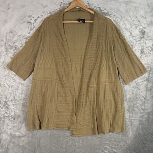 New Directions 1X Cardigan Beige Khaki Open Front Knit Boho Coastal Core Plus